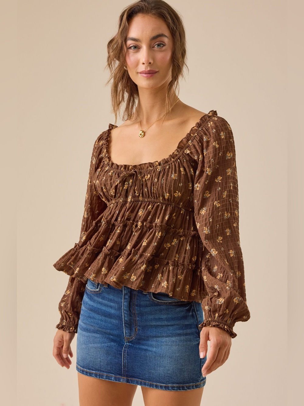 Altar'd State Kelcie Floral Babydoll Top, Size Small